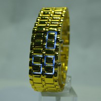 samurai de hielo - japonés inspirado reloj led azul - oro