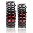 PAREJA DE RELOJES Metal negro tira digital lava estilo de hierro deporte par led rojo reloj de pulsera sin rostro